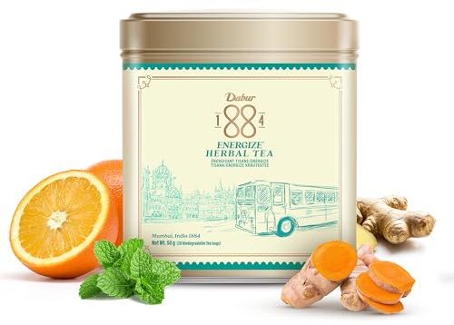 Dabur 1884 Energize Herbal Tea | 20 Biodegradable Teabags (50g) |100% Natural Ingredients | Recyclable Aluminum Tin | Enhances immunity, supports digestion | Perfect for Gifting