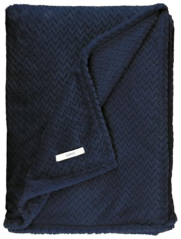 Esprit Premium Kuscheldecke 150x200cm - Oeko-TEX Wohndecke Flauschig - Große Tagesdecke Microfaser - Weiche Sofadecke Fleecedecke - Decke XXL Navy
