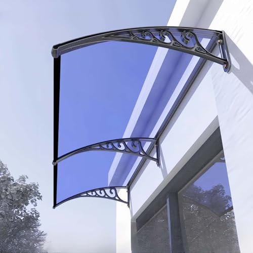 Außen-Haustür-Markise, unsichtbarer Regenschutz, Veranda-Markise, UV-Schutz, Regen- und Schneeschutz, Außen-Dachmarkise, Aluminiumhalterung(Blau,60 * 240cm)