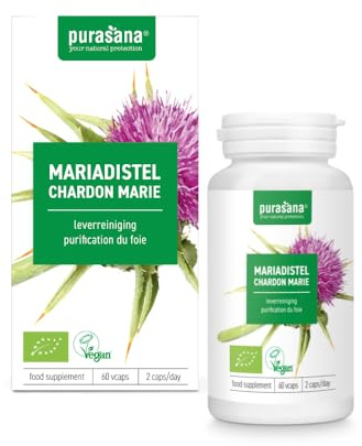 Purasana® Chardon-Marie Bio – Extrait Hautement Concentré – 60 Gélules Végétales – Silymarine pour Favoriser la Santé du Foie & Améliorer la Digestion & Soutenir