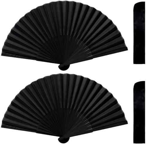 2 ventagli a mano neri, pieghevole, cinese per feste e matrimoni, decorazioni