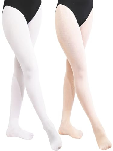 BALAYSIER Balettstrumpbyxor för flickor och kvinnor 90D mjuka balettstrumpbyxor mycket elastiska dansstrumpbyxor för dans och prestanda 1–2 par, Rosa + vit, XL