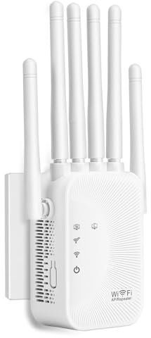 Repetidor WiFi,Amplificador Señal WiFi 6 Antenas Externas - Repetidor de Señal con 2 Puertos LAN, Superficie Cubierta 300 m², Repetidor WiFi Largo Alcance para Casa y Oficina