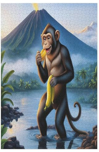 Animal AFFE Puzzle 1000 Teile, Holzpuzzle Herausforderndes Geschicklichkeitsspiel Für Die Ganze Familie, Kinder Erwachsenenpuzzle Ab 12 Jahren （78×53cm）