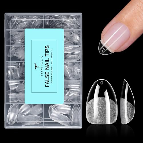 TOMICCA 504 Stück Ultra Kurze Mandel Nagelspitzen, 12 Größen Nail Tips | Soft Gel Full Cover Halb Matt Nageltips Nägel für Acrylnägel & DIY Nagelstudio zu Hause