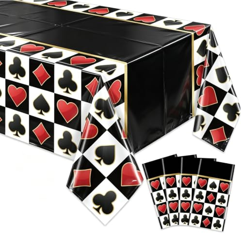 4 Stück Casino Tischdecken, Schwarze Poker Tischdecke rechteckig Spielen Karte Tischdecke für Casino-Thema Party Dekorationen Poker Spiel Geburtstag Zubehör