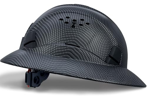 SAFEBUILDER Full Brim Hard Hats Construction Hardhats Safety Helmet Vented Adjustable Lightweight Sunshade Work Caps Industrial Head Protection ANSI Approved (WB-1-N-Matte Black)