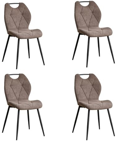 GrandCA HOME Set di 4 Sedie da Pranzo, Cucina Sedia, Imbottite e Soggiorno con Schienali in Tessuto e Gambe in Metallo con Maniglie Per Sala da Pranzo, Cucina e Soggiorno（Marrone）