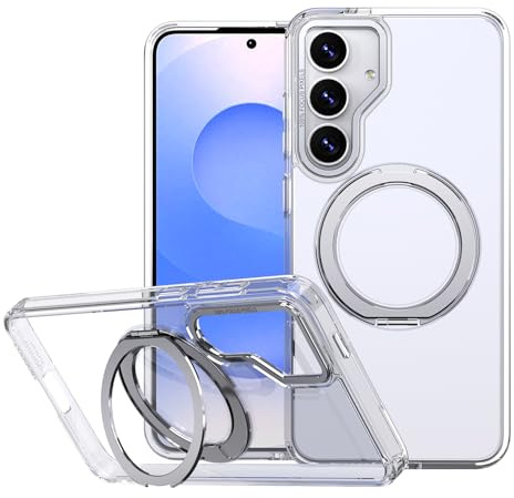 Lunivop Compatible with Samsung Galaxy S25 FE Case Clear 360°Rotated Ring Holder 【Compatible with Magsafe】 Magnetic Kickstand Military - Grade Protection for S25 FE Phone Case Clear