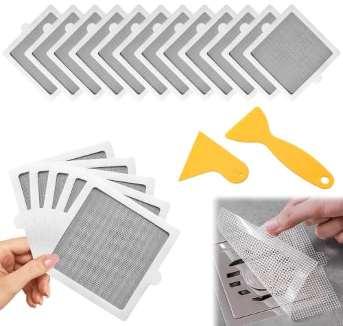 Byfoyif 40 Pcs Attrape Cheveux Douche avec 2 Grattoirs, Attrape Cheveux Baignoire Autocollant, Grille Douche Anti-cheveux, Filtre Baignoire Anti-cheveux, pour Salle de Bain Tuyaux d'Évacuation Vidange