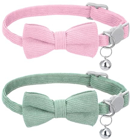 2 Stück Katzenhalsband Weiches Cordhalsband für Kleine Katzen mit Glöckchen und Fliege Katzenhalsband Verstellbar Sicherheitsfliege für Hochzeiten Halloween Weihnachts Ankleide
