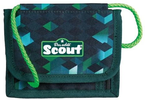 Undercover Scout Brustbeutel Cubes, Grün-Blau Geometrisches Design, mit Reißverschluss, Namensfeld und Schlüsselring, 13,5x11x1 cm