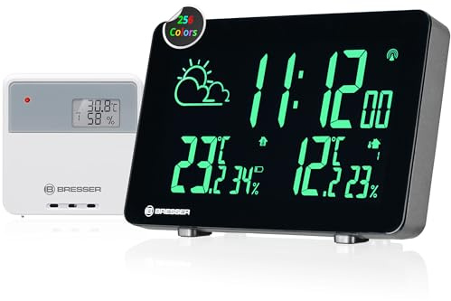 Bresser Trådlös väderstation med färgbyte, 256 displayfärger, väderprognos, termo-hygrosensor, frostvarning, DCF-klocktid, för hem och kontor