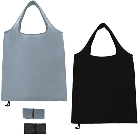 LKTFATD 2 PCS Small Grocery Bag,Reusable Shopping Bag, Fold up Shopping Bag Canvas Tote Bag, Resable Foldable Shopping Bag,Storage Black and Grey Folding in a Pouch Washable Grocery Bags