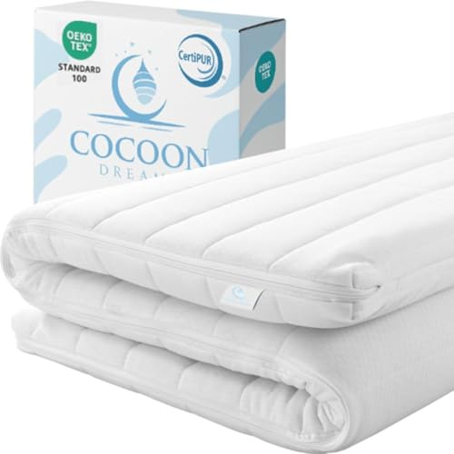 Top-Matratze 140x200 - HR Kaltschaum Topper 9 cm - Orthopädisch, antiallergisch - Mittlere Härte - Abnehmbarer, waschbarer Bezug - Antibakteriell - CertiPUR® & Oeko-Tex Zertifiziert