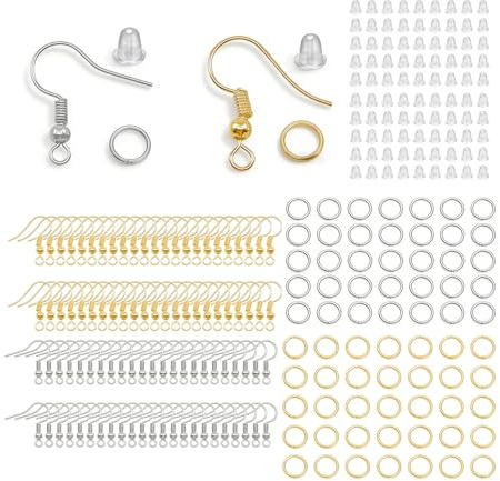 600 Stück Ohrringe Selber Machen Set,Hypoallergene Ohrhaken,Ohrring Haken,Ohrringe Basteln Set,mit Durchsichtigen Gummi Ohrstopper Und Spule Ohrringhaken für Diy Ohrhänger Schmuckherstellung