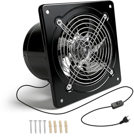 ballity 150mm Abluftventilator 600m³/h, Leiser mit Schalter, Stecker, Rückstauklappe, 40W Industrieller Wandventilator Verbesserte Luftqualität, für Bad, Küche und Garage (Schwarz)