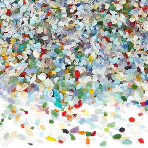 PH PandaHall 15.87oz(450g) Galets de Verre Poli par la Mer, Pierres de Verre Colorées sans Perçage Gemmes Cailloux pour Remplissage de Vase, Gravier pour Aquarium Artisanat Résine DIY, 3~6mm