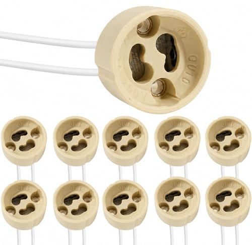 10 GU10 Keramikfassungen, GU10 Sockel Mit 15 Cm Silikonkabel, 0,5 Mm² Querschnitt, Hitzebeständig Bis 600 °C, Max 250 V, 300 W, Für LED Oder Halogenlampen, Schienensysteme Und Einbaustrahler