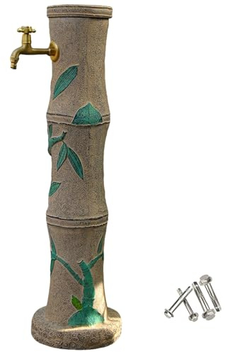 Fontana da Giardino Esterno, Colonna D'acqua da Giardino Cilindrica Verticale Incisa con Rubinetto in Ottone per Cortile e Terrazzo(17x61cm/7x24in)