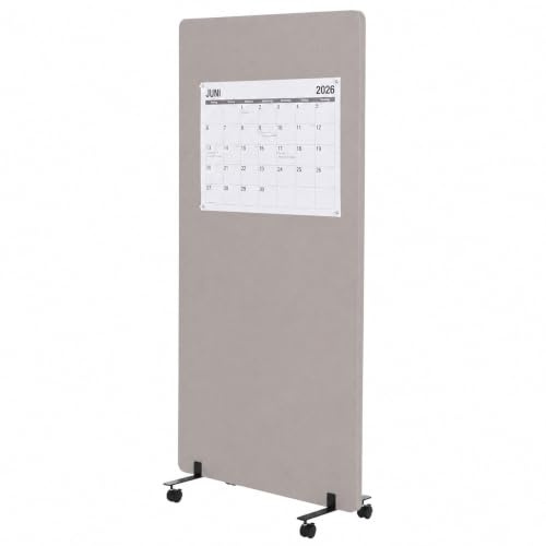 Mendler Akustik-Trennwand HWC-G77 Stoff/Textil - 167x80cm beige | Büro-Sichtschutz, Raumteiler, Pinnwand, doppelwandig, rollbar