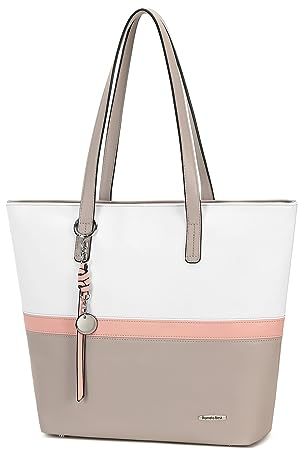 Pomelo Best Sac à main pour femme Grand sac à main pour le bureau, l'école, le shopping, Blanc Gris Rose
