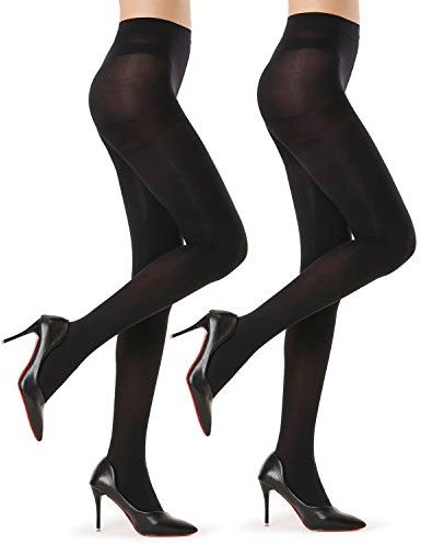 G&Y 2 Pairs Semi Opaque Tights for Women - 40D Microfiber Control Top Pantyhos (M,Black2)