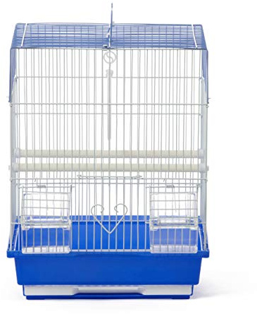 Prevue Pet Products - Jaula de Viaje para periquitos y pájaros pequeños con Alambre Blanco, Base de plástico Azul con Bandeja extraíble