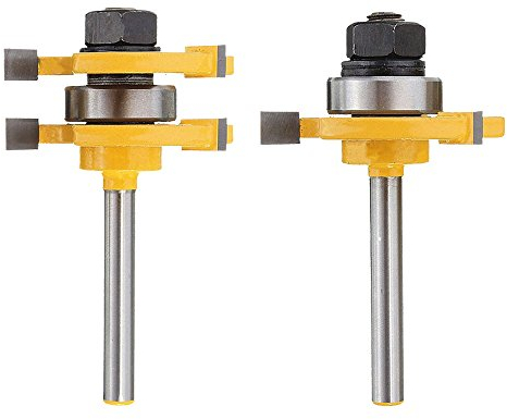 Mesee Matched Tongue and Groove Router Bit Set, 1/4 Inch Shank 3 Teeth T Shape Milling Cutter Woodworking Cutting Tool