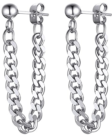ChainsHouse Ohrringe für Herren Damen Edelstahl Creolen Wasserfest | Ohrstecker mit Kettenohrhänger/Achteck/Legel/Triangel Design, Hoop Kreolen Punk Ohrpiercing, Geschenk für Männer Frauen
