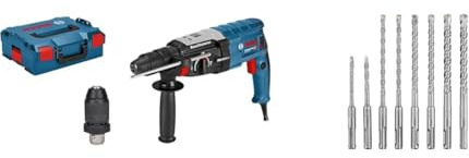 Bosch Professional Bohrhammer GBH 2-28 F (SDS-plus-Wechselfutter, 13 mm Schnellspannbohrfutter, bis 28 mm Bohr-Ø, Rückschlag-Schutz, in L-BOXX) + 8 tlg. Hammerbohrer SDS plus Set (für Beton)