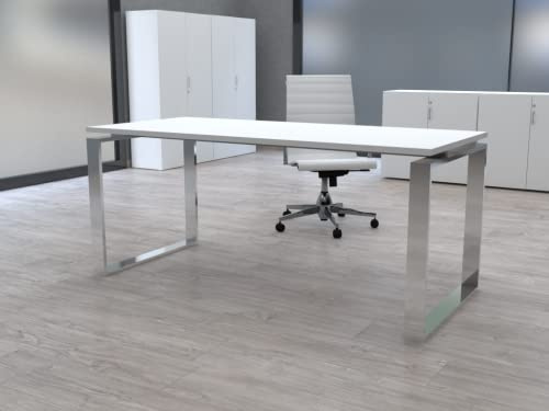 Mesa de Oficina para teletrabajo, despachos, Sala de Estudios y Ordenadores. con Gran amplitud para Dar más Comodidad, con Estructura Color Cromado Marco Cerrado. (180X80, White)