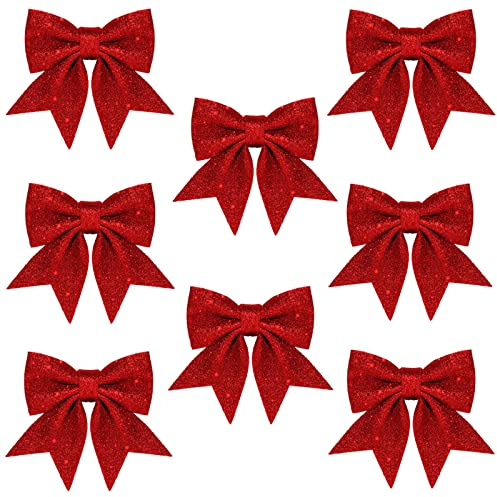 8 Stück Rote Weihnachtsschleifen,Schleifen Rot Weihnachtsbaum Schleifen Glitzer,Weihnachtsbaum Schleifen Weihnachtsbaumschmuck für Weihnachtskranz Tannenbaum Weihnachtsbaumschleifen