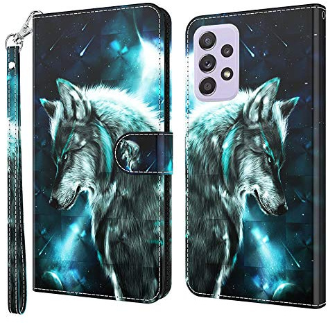 GLANDOTU Handyhülle für Samsung Galaxy A53 5G Hülle, Premium PU Leder Flip Wallet Handyhülle Tasche Case Kartensteckplätzen mit Magnetisch Samsung A53 5G Schutzhülle (Wolf)