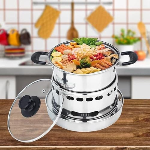 Spirituskocher Innenraum Mit Topf Campingkocher, Camping-Spiritus Kocher Für Draussen Picknick Feuerkessel Kein Strombedarf Im Wilden Kleinen Topf Kann Zum Camping Verwendet Werden und Innenraum,19cm
