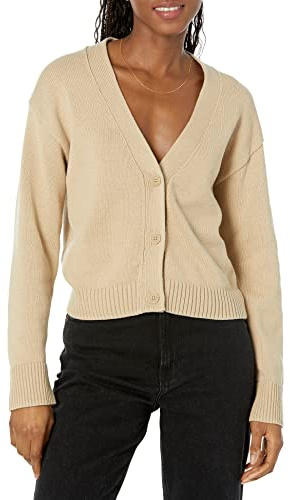 Amazon Essentials Damen Kurzer Cardigan mit V-Ausschnitt in lockerer Passform, Bräunen, XL