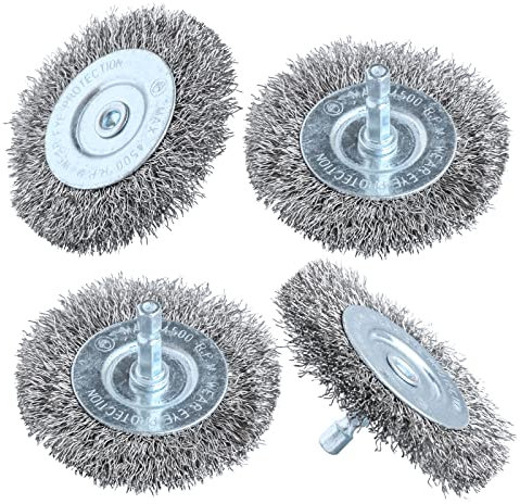 Hiqalty 4pcs 3 Inch Stainless Steel Wire Wheel Brushes Kit for Drill with 1/4-Inch Hex Shank (4)