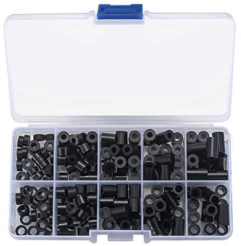 200 Pezzi M3/M4 Distanziali Rotondi in Nylon, Distanziatori Isolanti, Rondelle Distanziali in Plastica, Guarnizione Piatta Distanziatrice Assortimento Kit Nero per Viti Motori Macchinari Automobili