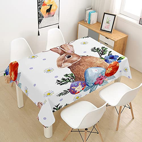 Morbuy Tischdecke Abwaschbar Ostern Tischtuch Rechteckig Pflegeleicht Fleckschutz Tischwäsche Polyester Tischdecke Quadratisch für Outdoor Küche Couchtisch (90x90cm,Hase)
