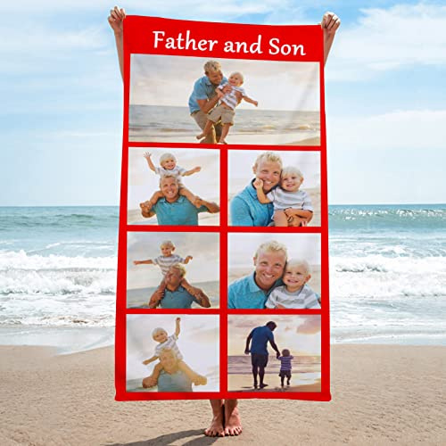 GLIKW Strandtuch mit Eigenem Foto Name, Personalisiertes Foto Badetuch Selbst Gestalten Schnell Trocknendes Mikrofaser Badetuch Geschenk für Freunde Familie Geburtstag Weihnachten (7 Foto-1)