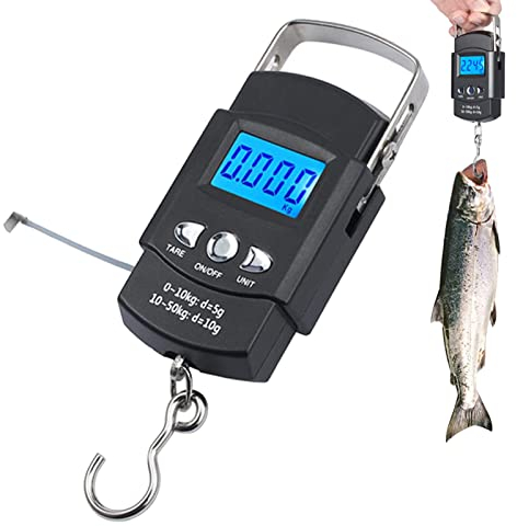 Hängewaage,Digital Fischerei Waage 50 kg/110lb mit Maßband,Gepäckwaage mit beleuchtetem LCD-Display,inklusive 2 AAA-Batterien,Elektronische Fischwaagen,Tragbare Kofferwaage,für Reisen/Familienleben