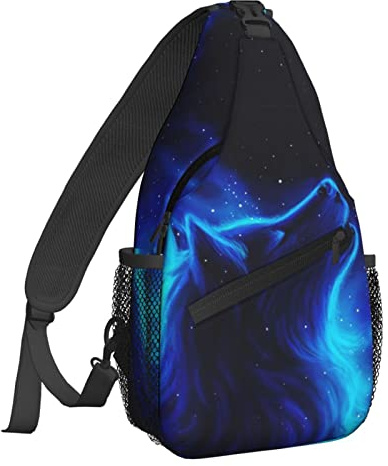 NiuKom Sling Bag for Women Crossbody Shoulder Bag Casual Daypack Backpacks Men Chest Bag Gym Cycling Travel Hiking, Galaxy Wolf, One Size, Sling Backpacks
