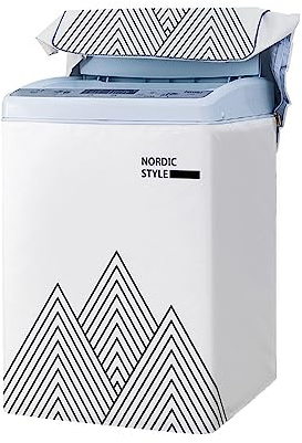 Odot Washing Machine Cover Top Load Waterproof Dustproof Washer Machine Dryer Protector Sunscreen Printed Washer Dryer Cover for Most Top Load Washer Dryer (White,XXL capacity 12.5kg)