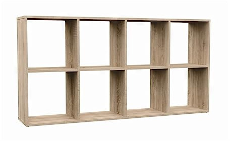 VBChome Standregal 147 x 75 x 30 cm Eiche Sonoma Büroregal mit 8 Fächern Bücherregal Bücherschrank Holzwerkstoff Mehrzweckschrank für Flur Schlafzimmer Wohnzimmer Kinderzimmer Eiche Sonoma 2x4