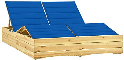 CIADAZ Doppel-Sonnenliege mit Königsblauen Auflagen Kiefer Imprägniert, Gartenliege, Liegestuhl, Sonnenstuhl, Sonneninsel Outdoor, Liegen, Gartenmöbel, Bäderliege, Relaxliege - 3065994