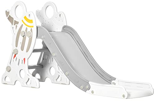 AIYAPLAY Kinder Rutsche Kinderrutsche mit Raketen-Design, Leiter, Rutsche, Griffen, Gartenrutsche Kleinkinderrutsche für Indoor & Outdoor 1,5 bis 3 Jahre, Grau