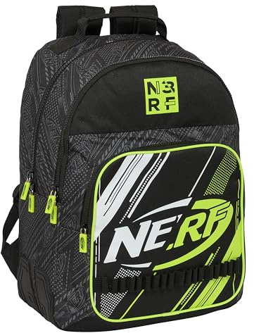 Safta NERF GET READY - Mochila Doble, Adaptable a Carro, Ideal para Niños de Diferentes Edades, Cómoda y Versátil, Calidad y Resistencia, 32x15x42 cm, Color Negro