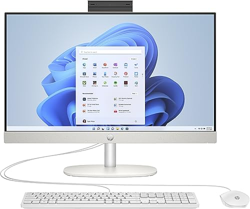 HP PC All-in-One, touchscreen FHD da 23,8, AMD Ryzen 5 7520U, 16 GB DDR4 RAM, SSD da 512 GB, grafica AMD Radeon, Windows 11 Home, QWERTZ, bianco