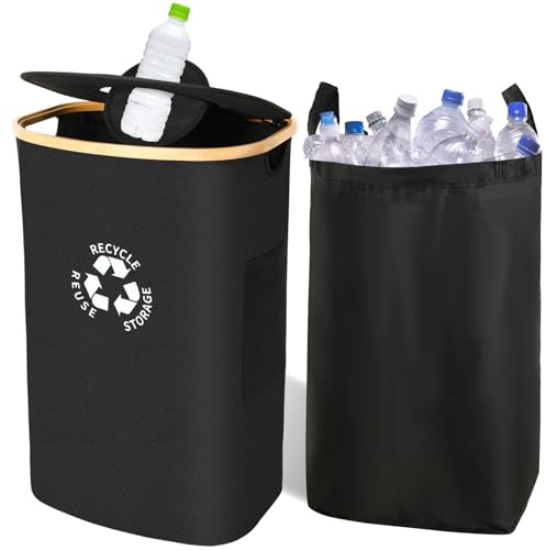 JUNEBRUSHS Pfandflaschen Sammelbehälter mit Deckel, Pfandflaschen Aufbewahrung Recyclingbehälter Pfandflaschen Aufbewahrung für Küche Abstellraum Lagerung 100 L Großes Fassungsvermögen