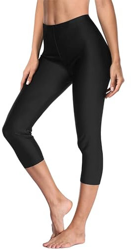 Charmo Women's Swim Leggings UPF 50+ Surf Leggings High Waisted Tight Swim Shorts Black XL